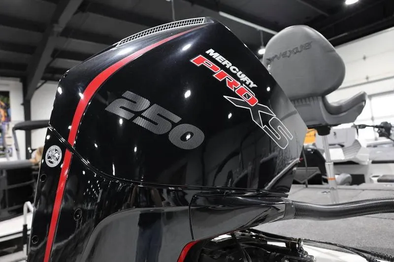 Slide: The Image of 2026 Vexus AVX 2100 boat with Mercury Pro XS 250 engine in showroom. - 8