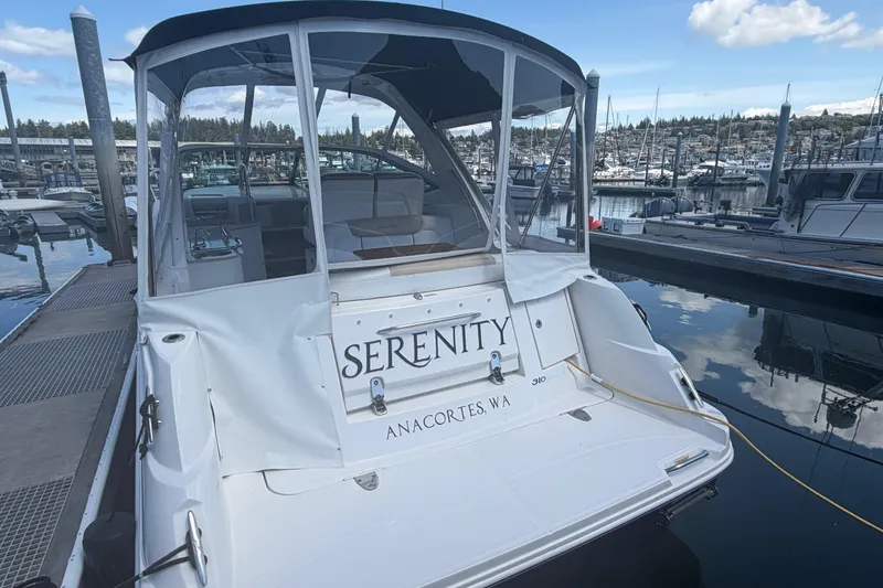 Slide: The Image of 2008 Sea Ray Sundancer 310 boat named Serenity docked at marina. - 47