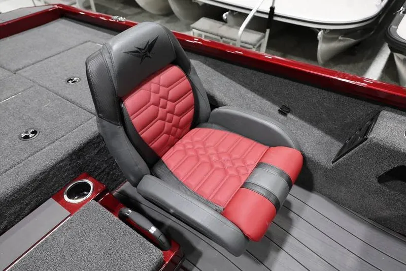 Slide: The Image of Red and gray seat in 2026 Vexus AVX 2100 boat interior. - 19