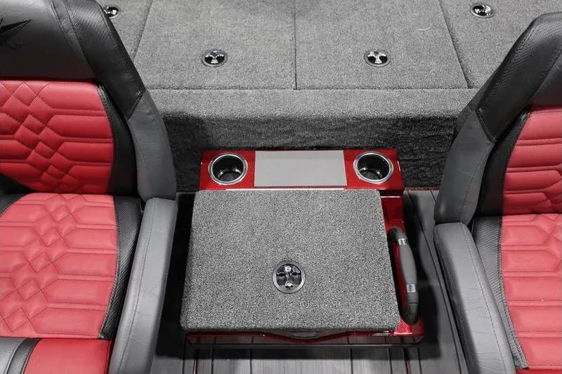 Slide: The Image of Interior of 2026 Vexus AVX 2100 boat with red and gray seating. - 20