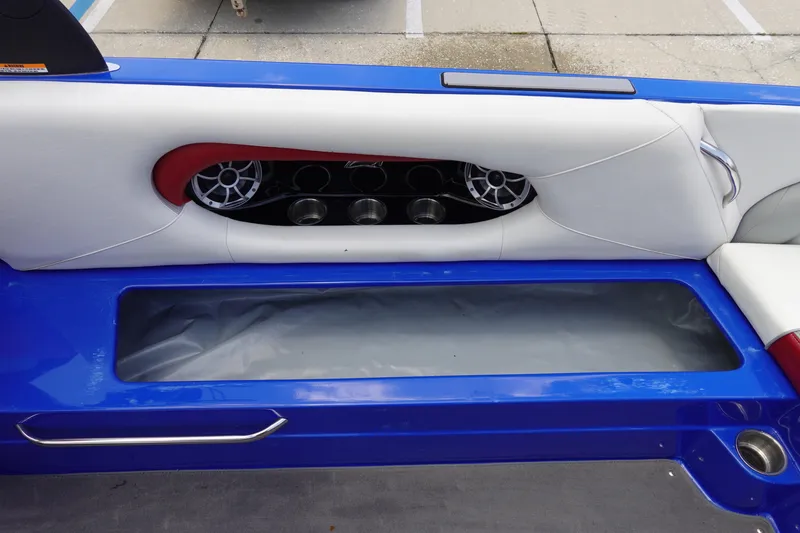 Slide: The Image of Interior of 2013 Centurion Enzo SV244 boat with blue and white seating. - 15
