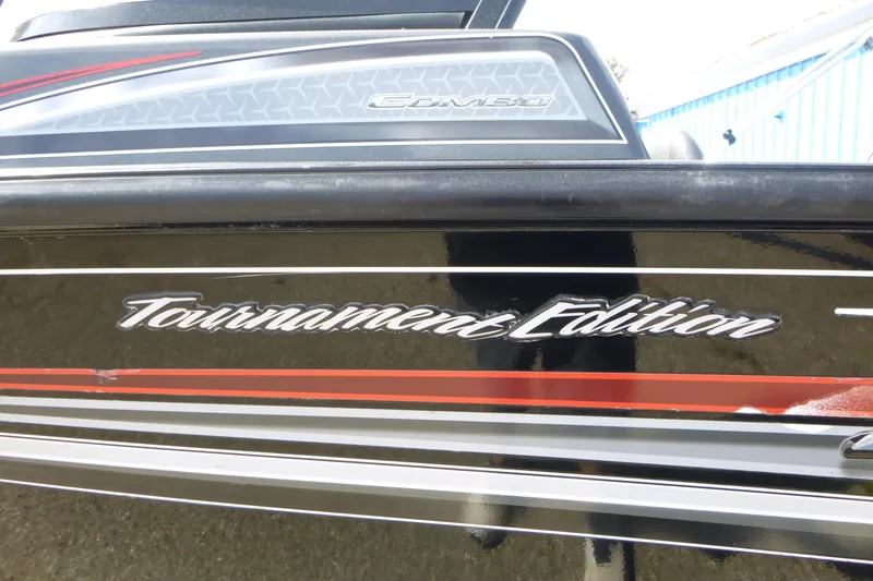 Slide: The Image of 2020 Tracker Targa V-19 Combo Tournament Edition boat detail with sleek design. - 17