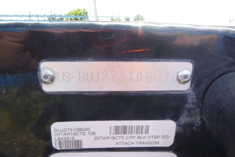 Slide: The Image of 2020 Tracker Targa V-19 Combo Tournament Edition boat identification plate. - 18