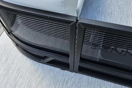 Slide: The Image of 2026 Bennington 22 SSR boat railing detail with sleek black design. - 13