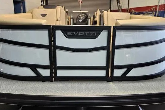Slide: The Image of Front view of 2026 Evotti 521QL boat with sleek design and modern features. - 2