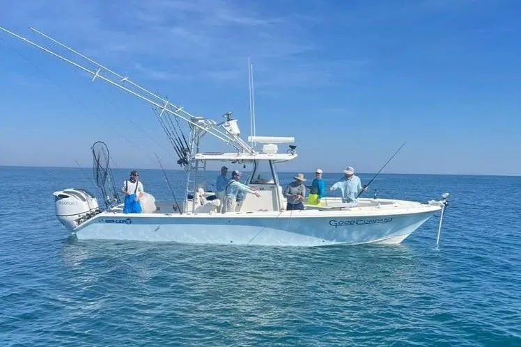 The Image of 2021 SEA LION 34 TE boat with people fishing on calm blue ocean waters. - 0