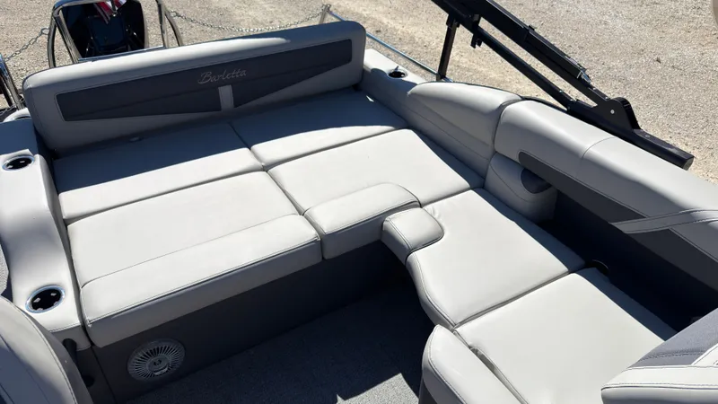 Slide: The Image of Luxurious seating on Barletta C22U pontoon boat, model year 2025. - 26