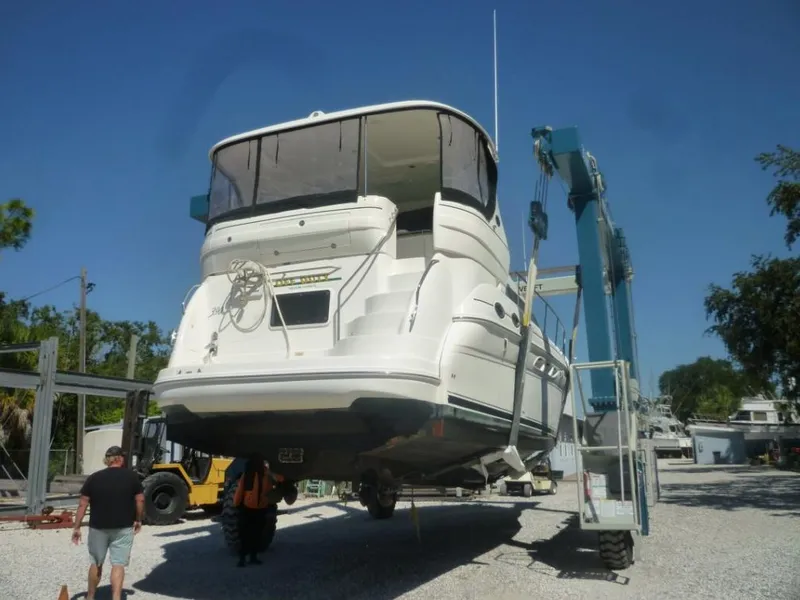Slide: The Image of 2005 Sea Ray 390 Motor Yacht in dry dock. - 4