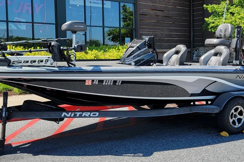 The Image of 2020 Nitro Z19 Pro fishing boat on trailer, parked outdoors. - 1