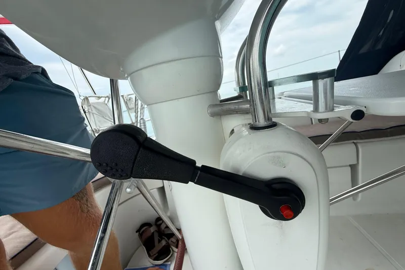 Slide: The Image of Cockpit steering mechanism of a 2003 Jeanneau Sun Odyssey 37 sailboat. - 17