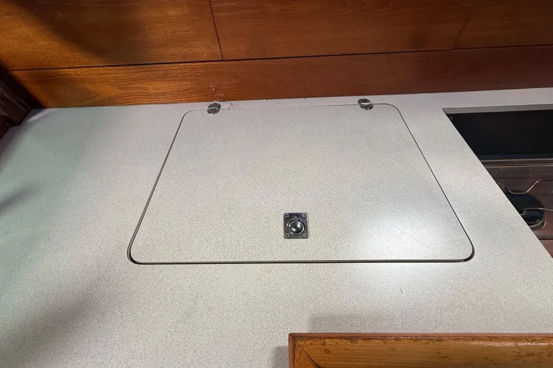 Slide: The Image of Closed hatch on Jeanneau Sun Odyssey 37 sailboat interior, 2003 model. - 74