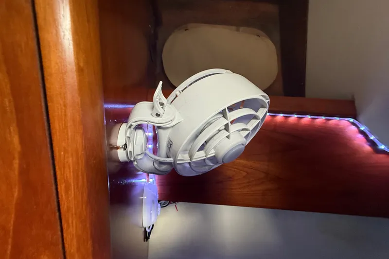 Slide: The Image of White fan mounted on wooden interior of 2003 Jeanneau Sun Odyssey 37 yacht. - 81