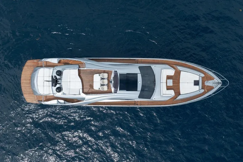 Slide: The Image of Aerial view of 2020 Pershing 8X yacht on the ocean. - 9