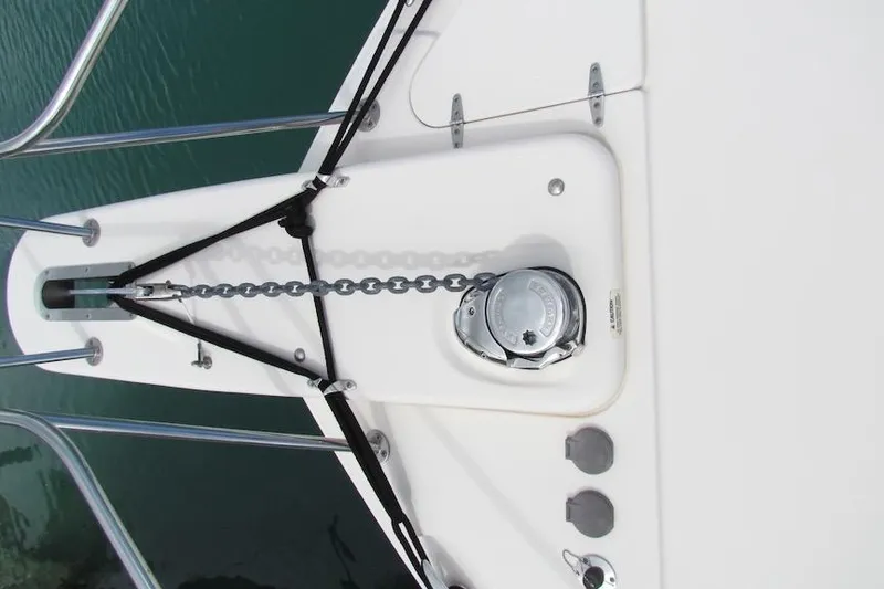 Slide: The Image of Bow of 2019 Grady-White Express 370 with anchor chain and windlass system. - 15