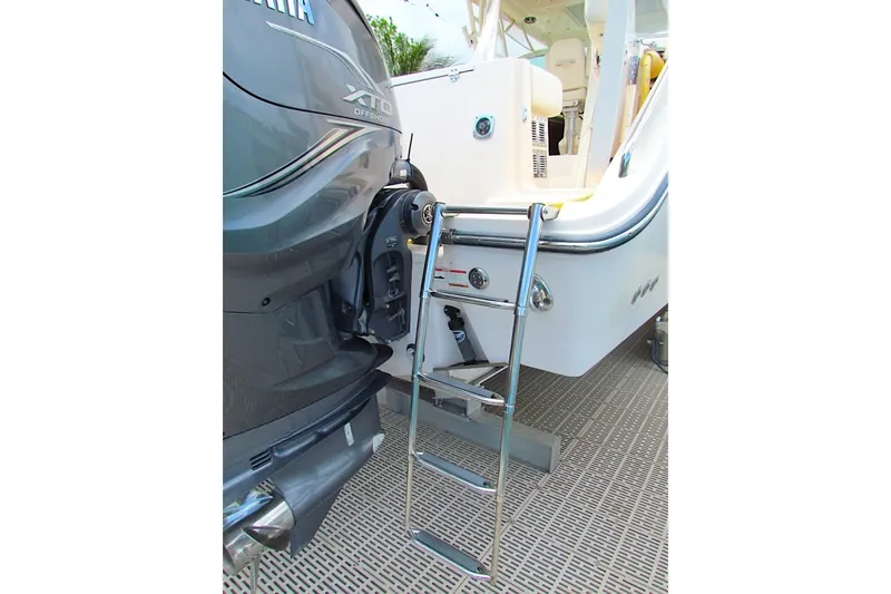 Slide: The Image of 2019 Grady-White Express 370 boat with Yamaha XTO Offshore engine and boarding ladder. - 25