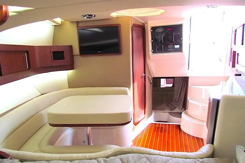 Slide: The Image of Luxurious interior of 2019 Grady-White Express 370 boat with seating and entertainment area. - 34