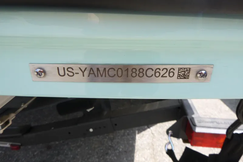 Slide: The Image of 2026 Yamaha Boats 222S identification plate with serial number and QR code. - 18