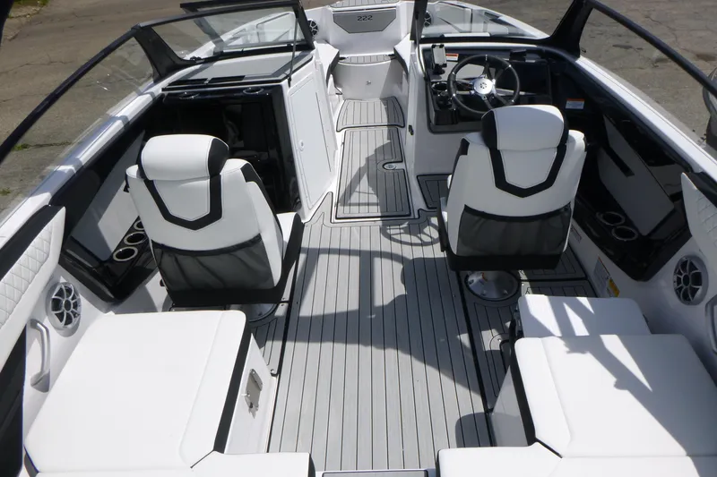 Slide: The Image of 2026 Yamaha Boats 222S interior with sleek seating and modern dashboard design. - 5