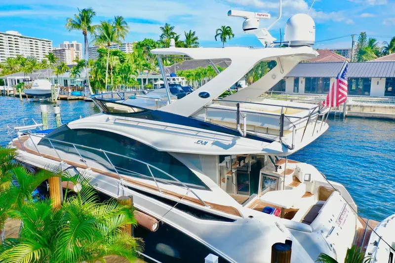 Slide: The Image of Luxurious Sea Ray 510 Fly yacht docked, 2015 model. - 10