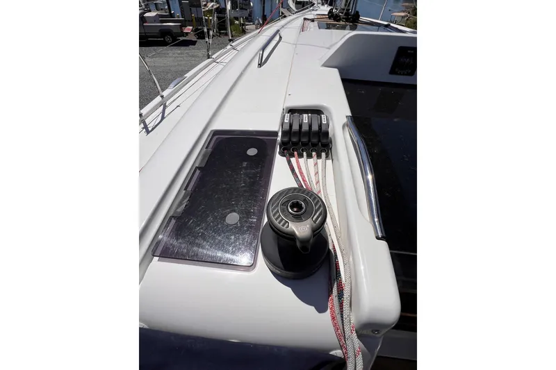 Slide: The Image of 2019 Dehler 34c yacht deck with winch and rope clutches. - 22