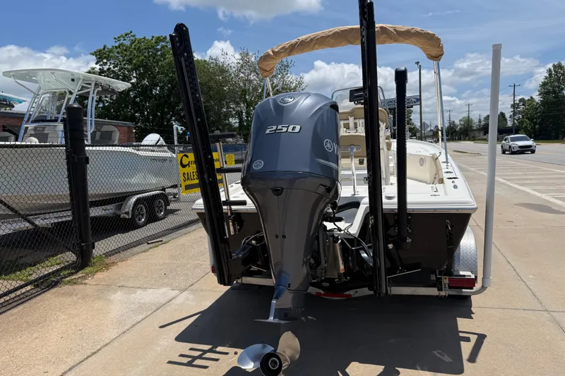 Slide: The Image of 2019 Key West 230 Bay Reef boat with Yamaha 250 engine, parked on trailer. - 6