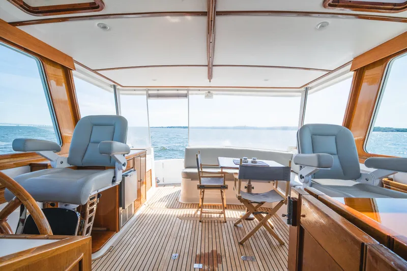 Slide: The Image of Interior of 1999 Grand Banks 49 Eastbay HX yacht with elegant seating and ocean view. - 38