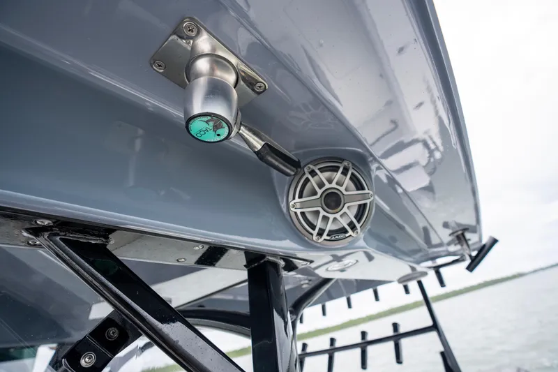 Slide: The Image of Close-up of 2024 Fountain Bluewater 34 Tournament Edition boat's speaker and fittings. - 43