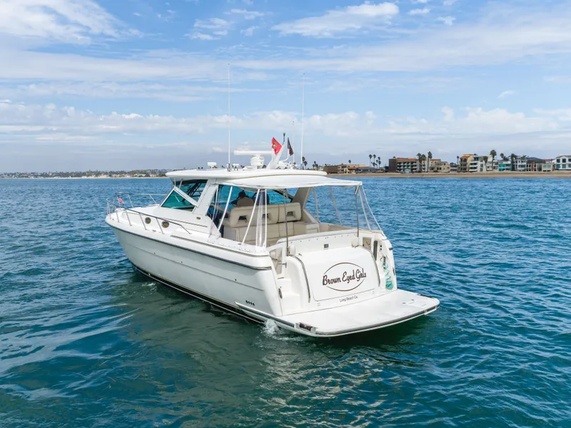 Slide: The Image of 2004 Tiara Yachts 4000 cruising on water near coastline. - 12