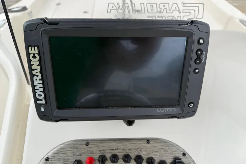 Slide: The Image of Lowrance Elite GPS system on 2020 Carolina Skiff 21 LS boat dashboard. - 46
