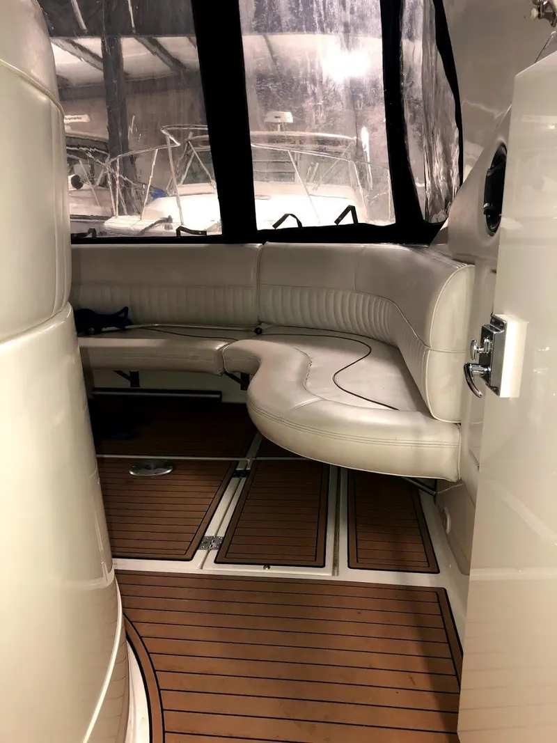 Slide: The Image of Interior of a 2000 Cruisers Yachts 3575 Express with leather seating. - 20