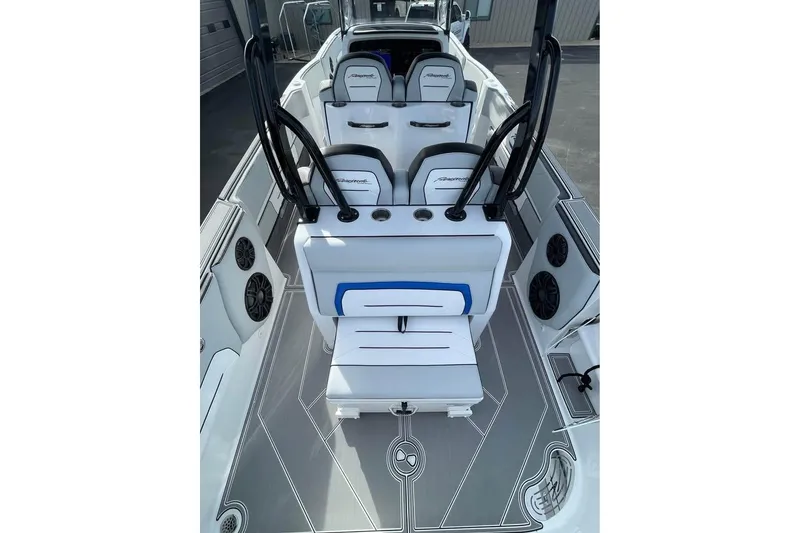 Slide: The Image of 2026 Renegade 38 Open boat interior with sleek seating and modern design. - 8