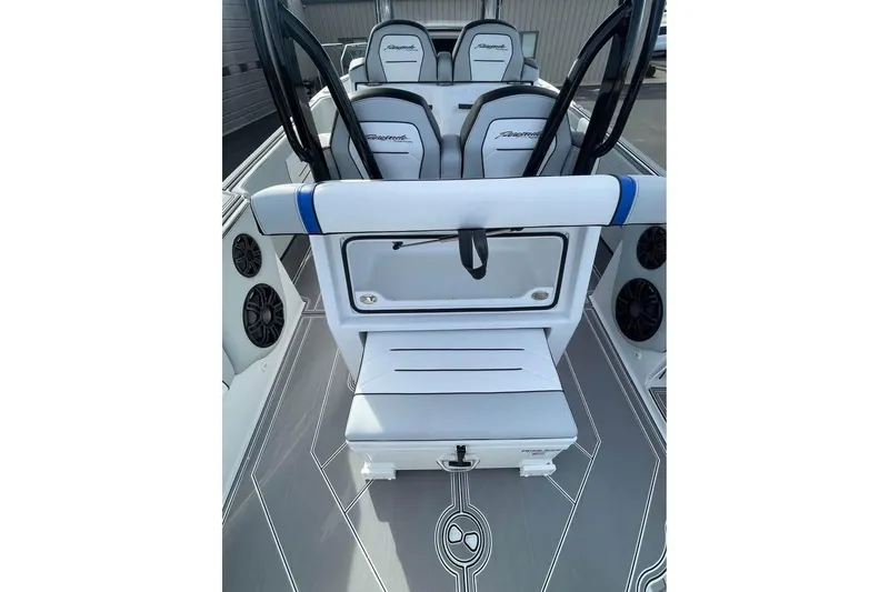 Slide: The Image of 2026 Renegade 38 Open boat interior with sleek seating and modern design. - 9