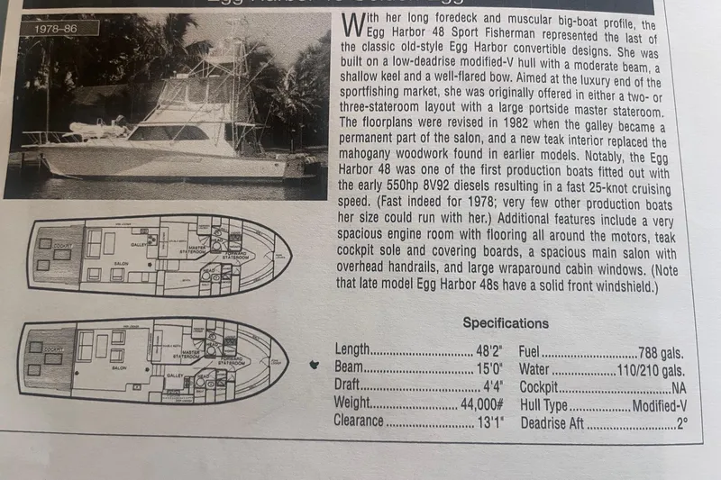 Slide: The Image of 1980 Egg Harbor 52 Convertible yacht cruising on open water. - 38