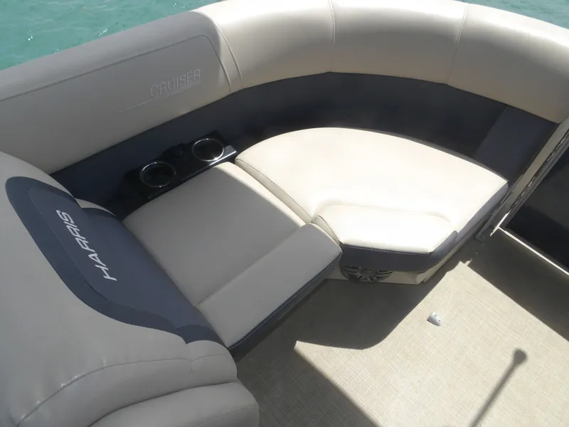 Slide: The Image of 2024 Harris Pontoon boat with comfortable seating. - 25