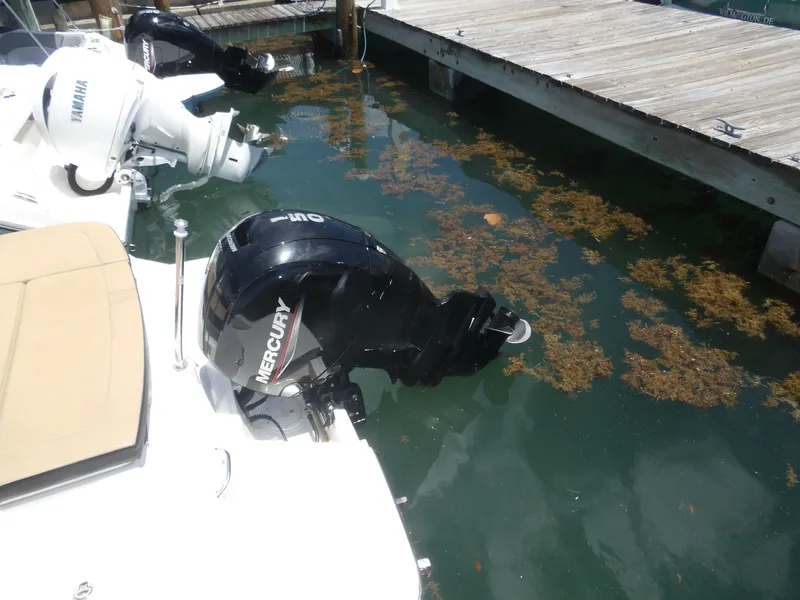 Slide: The Image of 2024 Sea Ray SPX 230 with Mercury outboard motor at dock. - 8