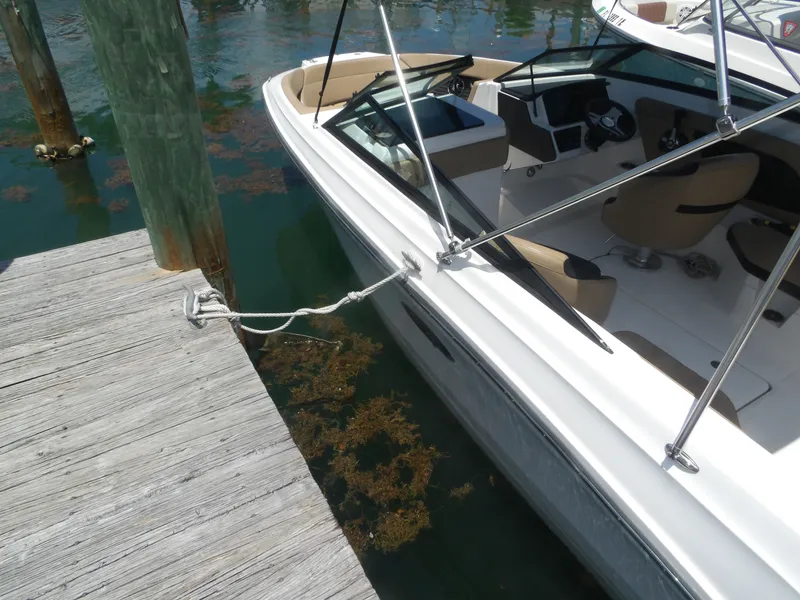 Slide: The Image of 2024 Sea Ray SPX 230 boat docked at pier. - 9