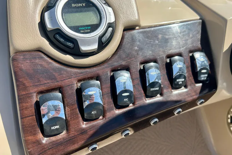 Slide: The Image of Control panel of a 2012 Bennington 2250RCL boat with Sony marine stereo. - 15