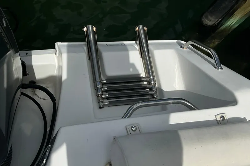 Slide: The Image of 2017 Seahunt 225 Triton boat with stainless steel swim ladder and railing. - 13