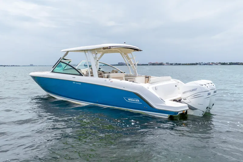 Slide: The Image of Manufacturer Provided Image: Interior of a 2017 Boston Whaler 320 Vantage boat with teak flooring. - 8