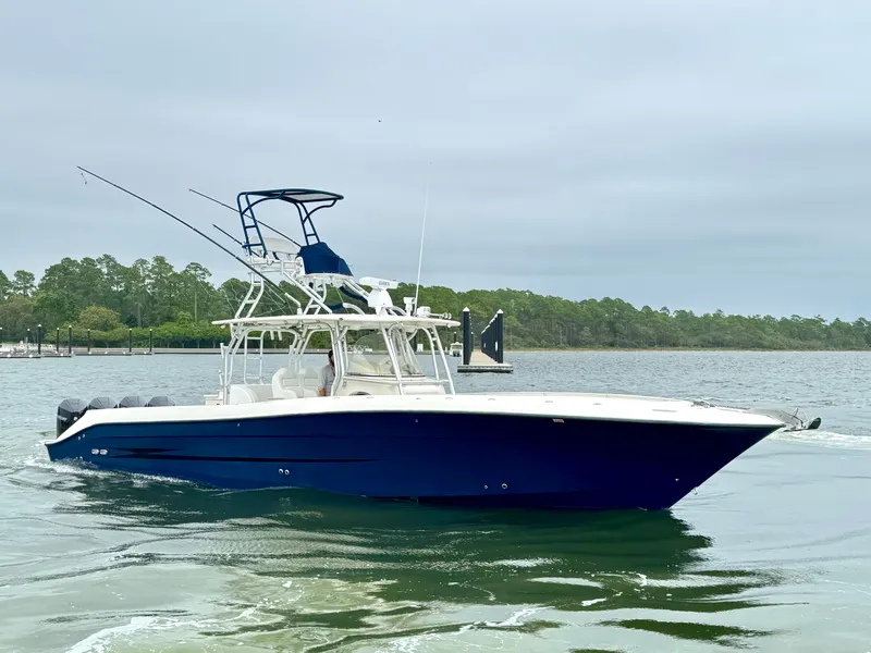 Slide: The Image of 2009 Hydra-Sports Vector 4100CC boat on calm water. - 10