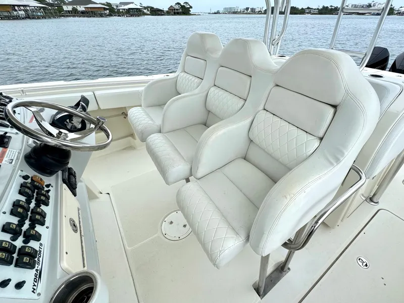 Slide: The Image of Interior of a 2009 Hydra-Sports Vector 4100CC with white leather seats. - 41