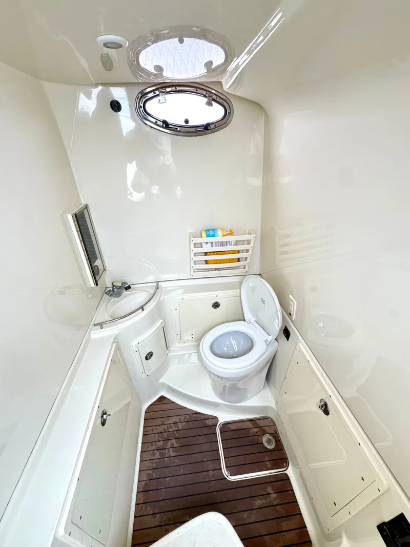 Slide: The Image of Interior of 2009 Hydra-Sports Vector 4100CC with toilet and sink. - 46