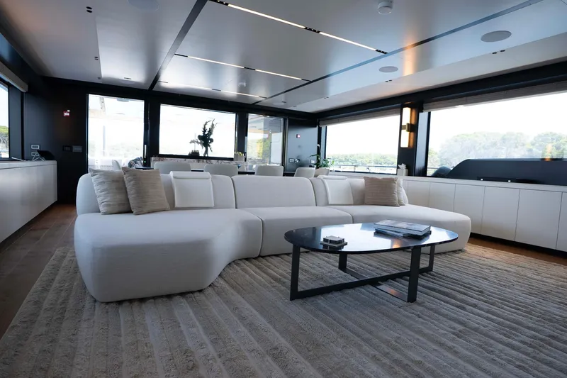 Slide: The Image of Luxurious interior of 2025 Alpha 100 Squalo Co Ownership yacht with modern furnishings. - 25