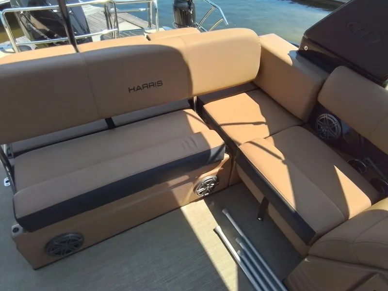 Slide: The Image of Interior of 2023 Harris 230 GRAND MARIN with beige seating. - 19