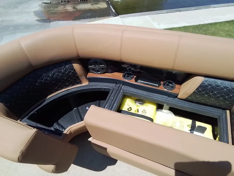 Slide: The Image of Interior of 2023 Harris 230 GRAND MARIN with storage and speakers. - 25