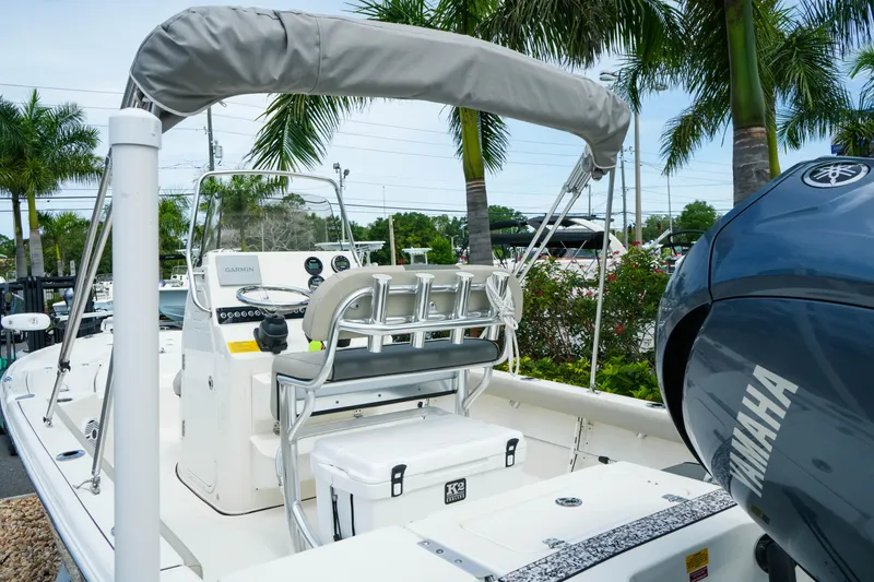 Slide: The Image of 2025 Key West 210 Bay Reef boat with Yamaha engine, featuring a sleek design and modern amenities. - 20