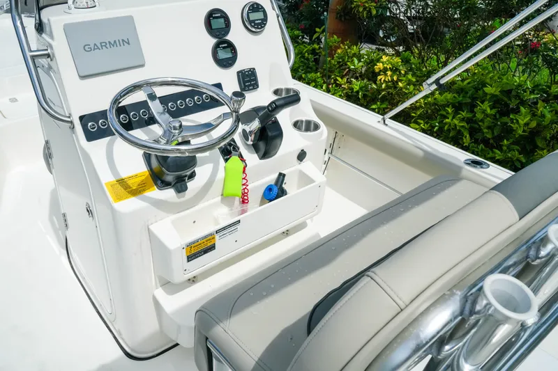 Slide: The Image of 2025 Key West 210 Bay Reef boat console with Garmin navigation system. - 22