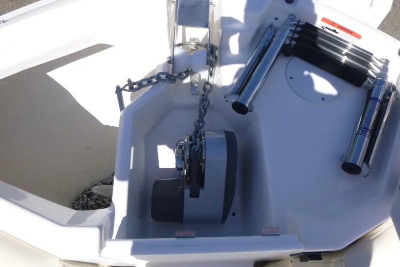Slide: The Image of Anchor chain and hydraulic system on 2026 Solara S-250 DC boat deck. - 13