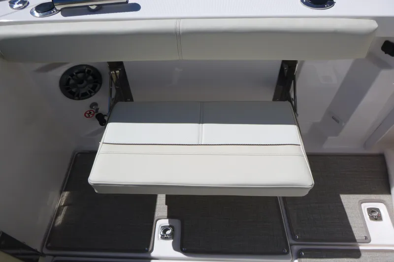 Slide: The Image of 2026 Solara S-250 DC boat seat with speaker and deck details. - 33