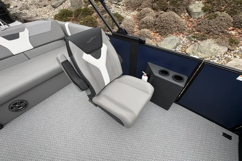 Slide: The Image of Luxurious seating in 2026 Evotti 525CS boat with modern design and cup holders. - 7
